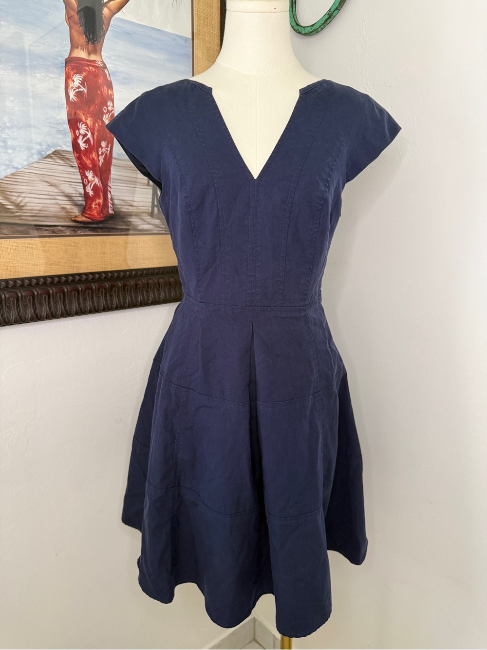 Nanette Lepore Navy V-Neck Midi Fit-and-Flare Dress